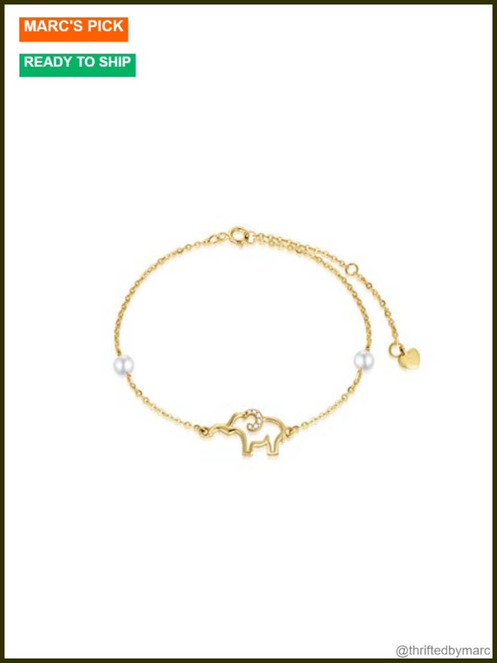 10k Gold Elephant Bracelet with Diamond and Pearl